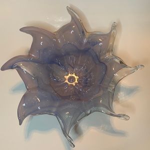 15” Art Glass Flower Bowl Purple Pink Swirls